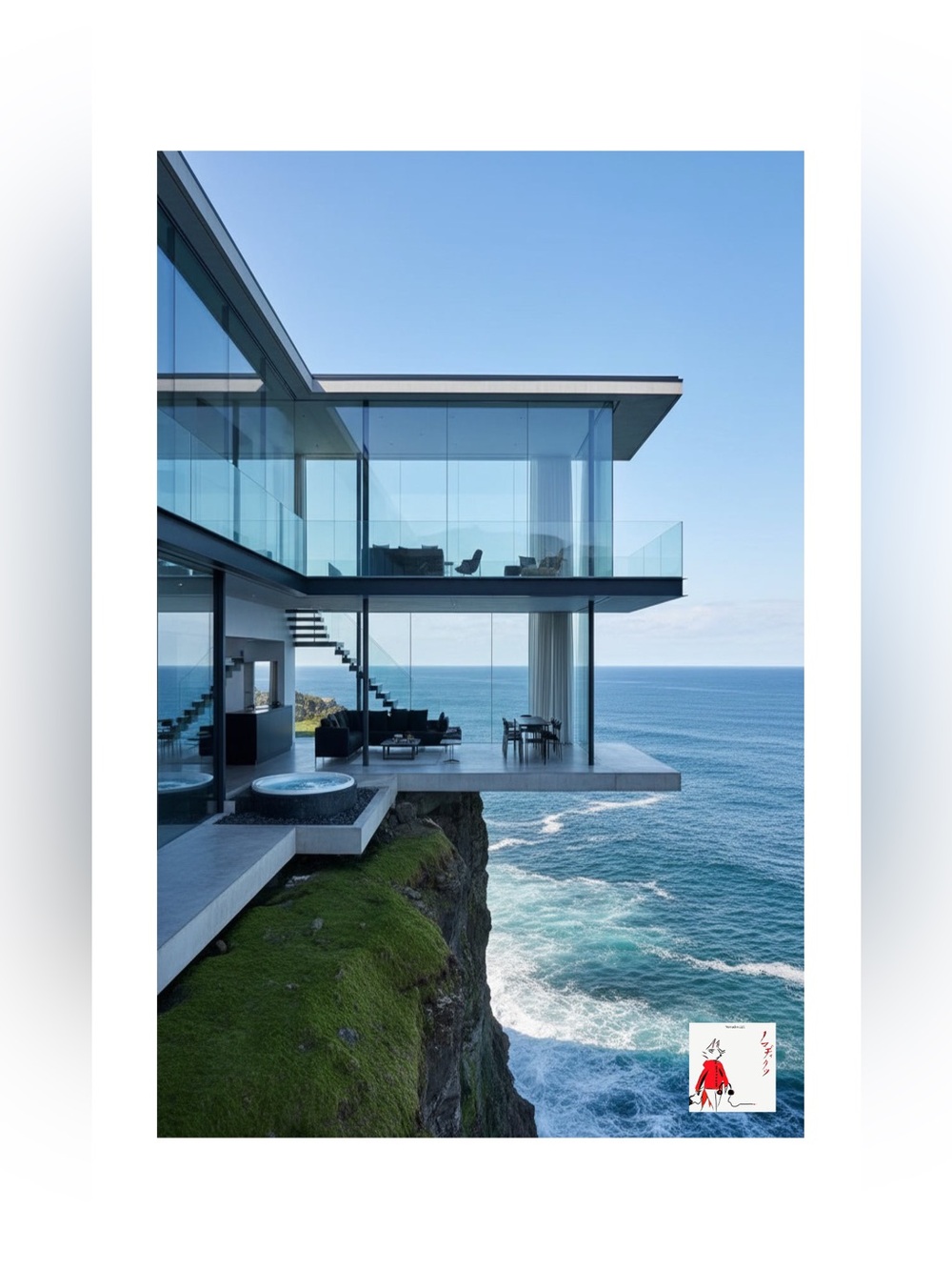 Coastal Modern Glass House Art Poster - Blue